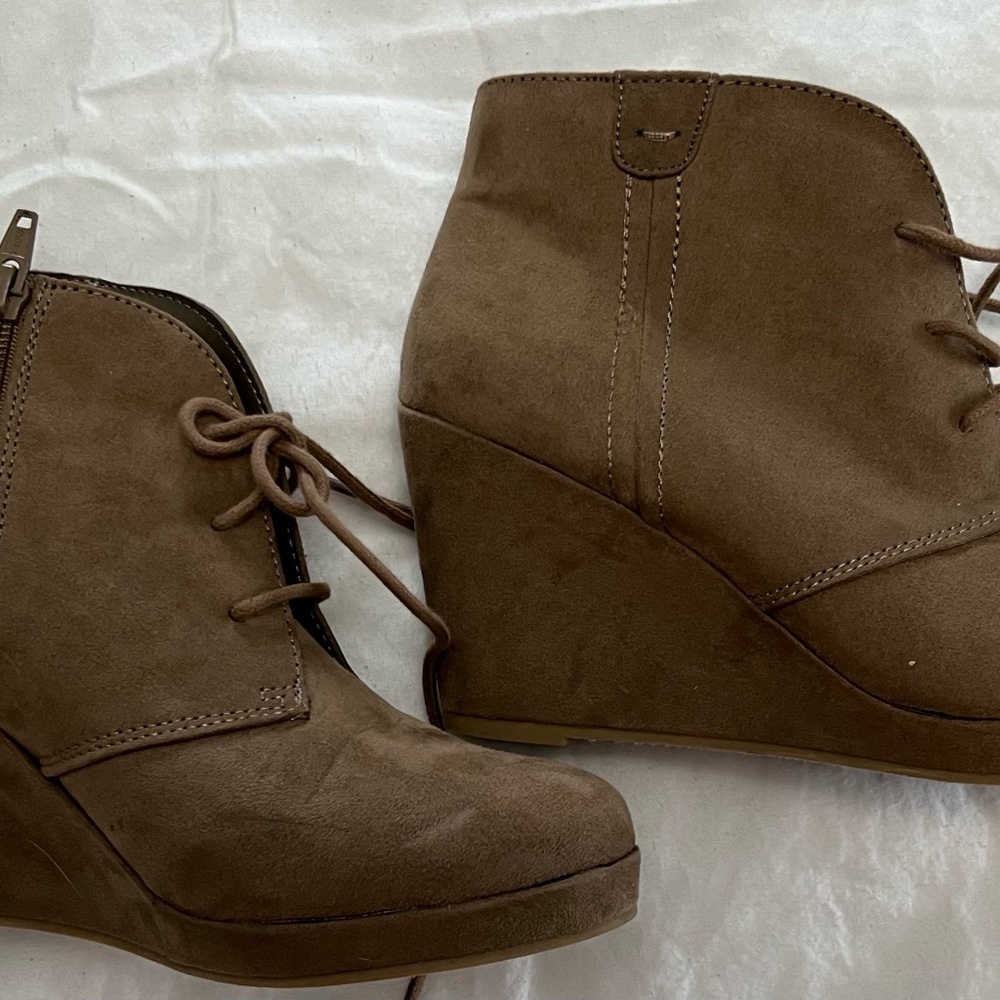 Tan faux suede Wedge Ankle Booties